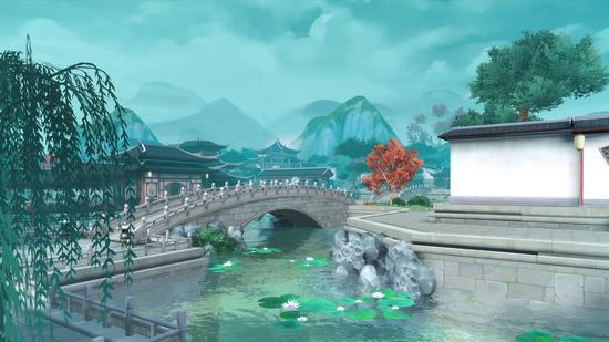 碧水玉石般的小桥一景