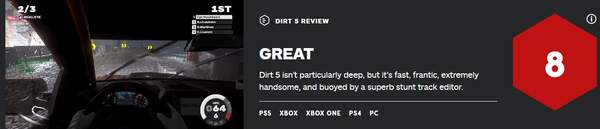 竞速新作《尘埃5》IGN 8分 操作粗暴、简单的<strong></strong>赛车作品